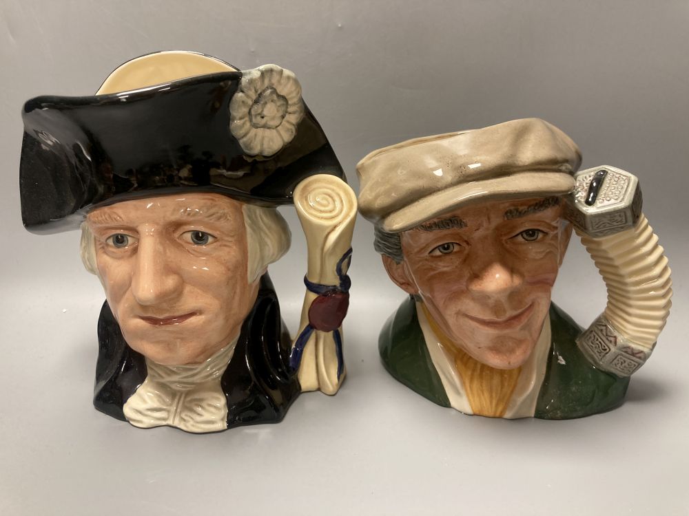 Six Royal Doulton character jugs and one smaller, tallest 18cm